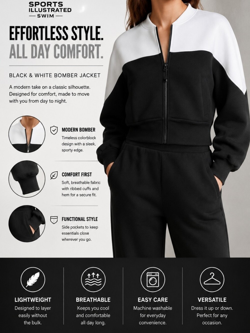 Sports Illustrated  Black and White Bomber Jacket